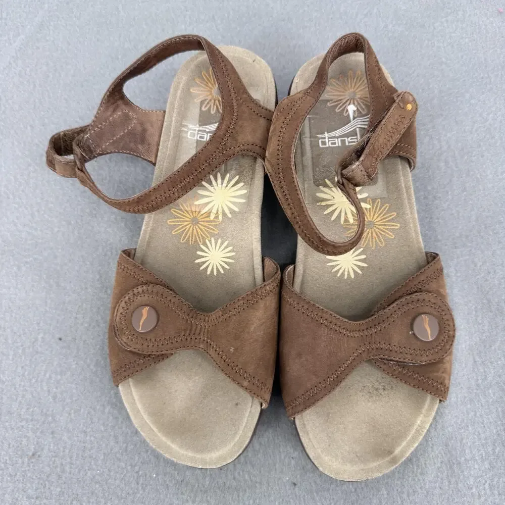 Dansko Sandals Womens Size 7.5 Brown Leather Slingback Wedge Comfort Shoes‎